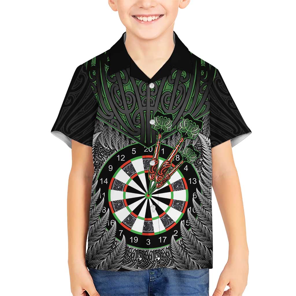 Personalised New Zealand Darts Hawaiian Shirt Dartboard Maori Fern Puhoro Art