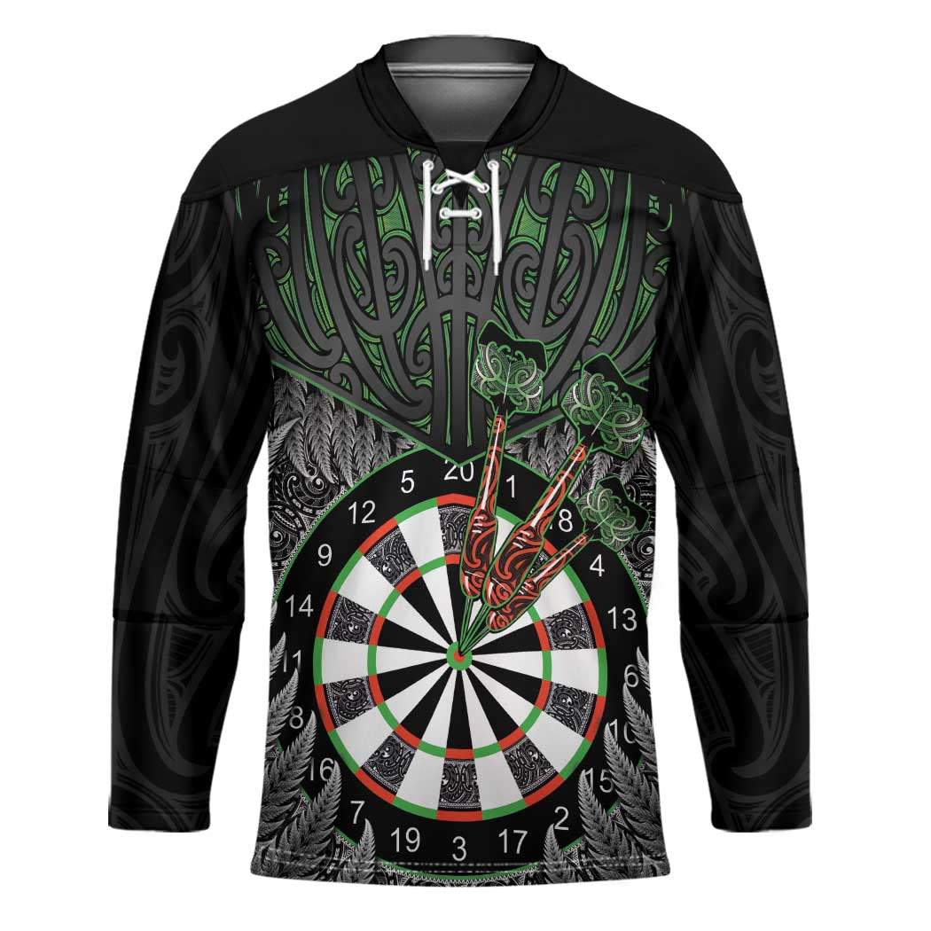Personalised New Zealand Darts Hockey Jersey Dartboard Maori Fern Puhoro Art - Aussie Hoodie