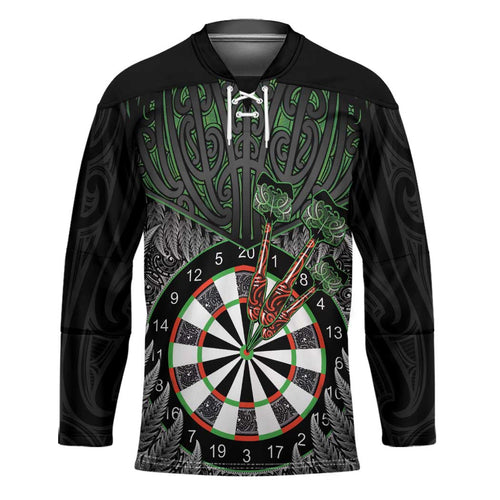 Personalised New Zealand Darts Hockey Jersey Dartboard Maori Fern Puhoro Art - Aussie Hoodie