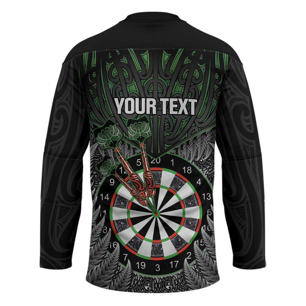 Personalised New Zealand Darts Hockey Jersey Dartboard Maori Fern Puhoro Art - Aussie Hoodie