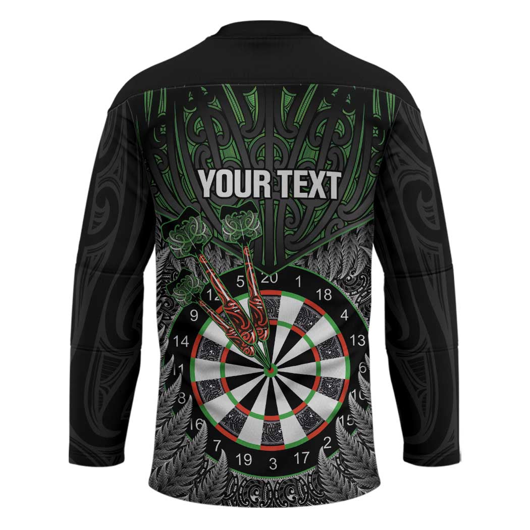 Personalised New Zealand Darts Hockey Jersey Dartboard Maori Fern Puhoro Art - Aussie Hoodie