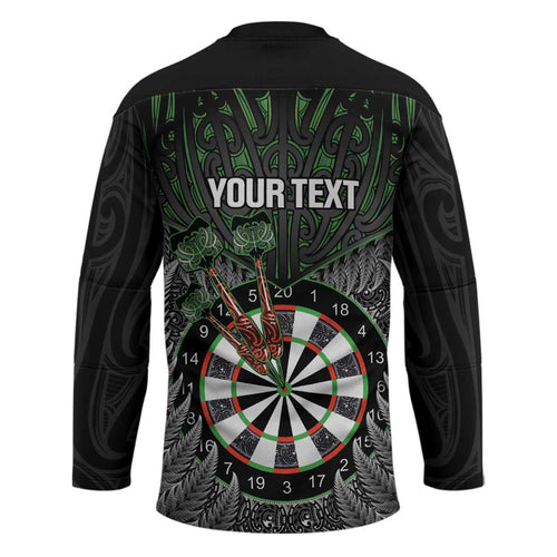 Personalised New Zealand Darts Hockey Jersey Dartboard Maori Fern Puhoro Art - Aussie Hoodie