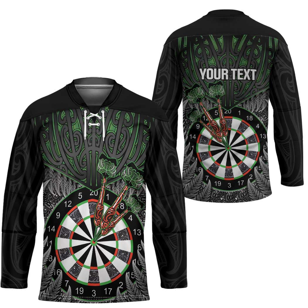 Personalised New Zealand Darts Hockey Jersey Dartboard Maori Fern Puhoro Art - Aussie Hoodie