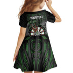 Personalised New Zealand Darts Kid Short Sleeve Dress Dartboard Maori Fern Puhoro Art