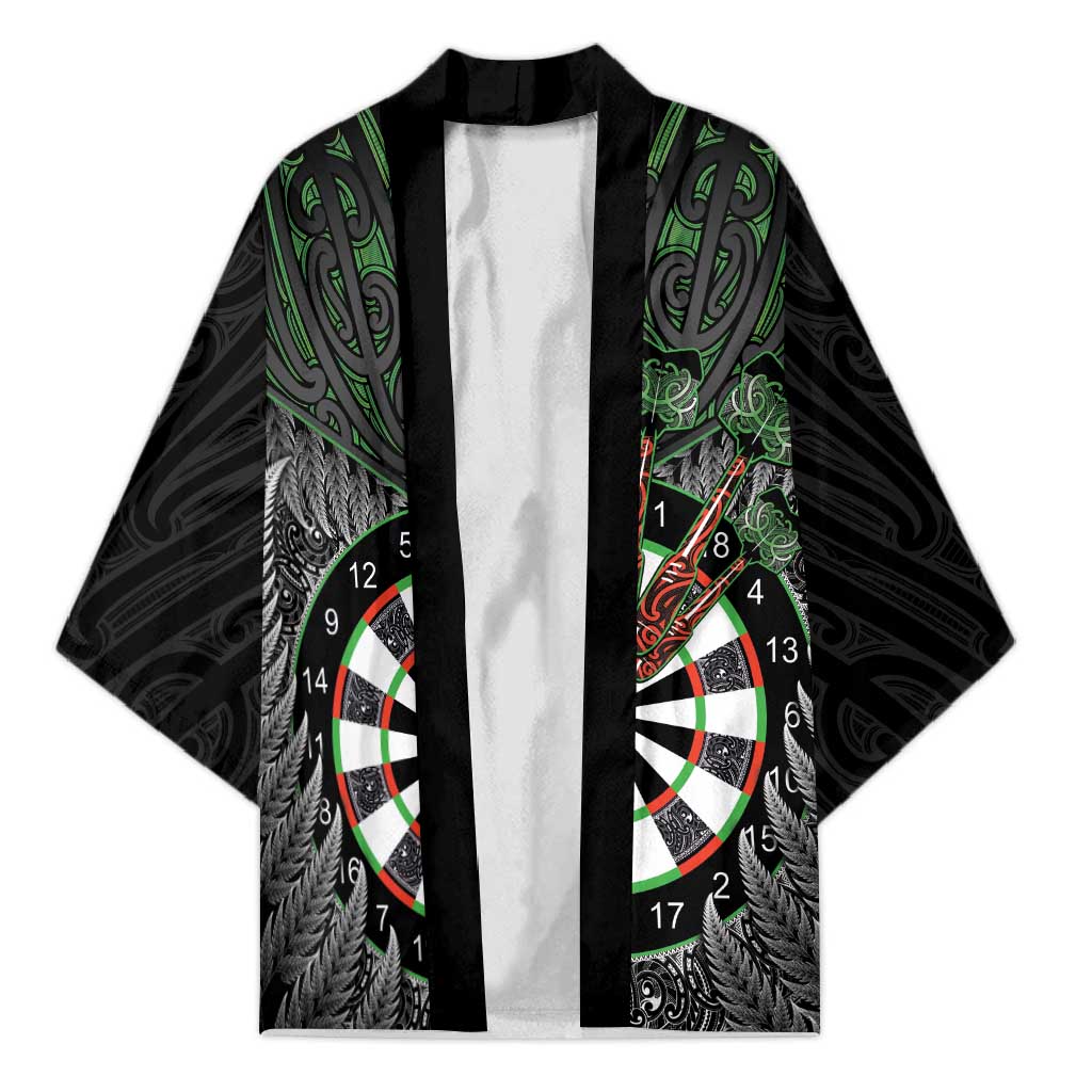 Personalised New Zealand Darts Kimono Dartboard Maori Fern Puhoro Art - Aussie Hoodie