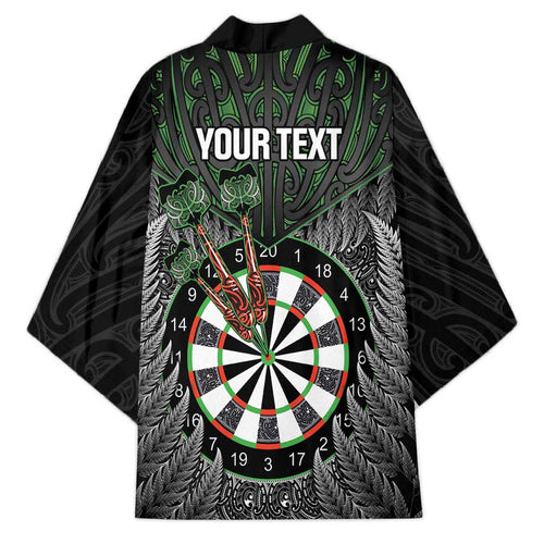 Personalised New Zealand Darts Kimono Dartboard Maori Fern Puhoro Art - Aussie Hoodie