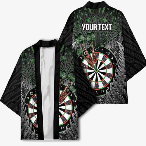 Personalised New Zealand Darts Kimono Dartboard Maori Fern Puhoro Art - Aussie Hoodie