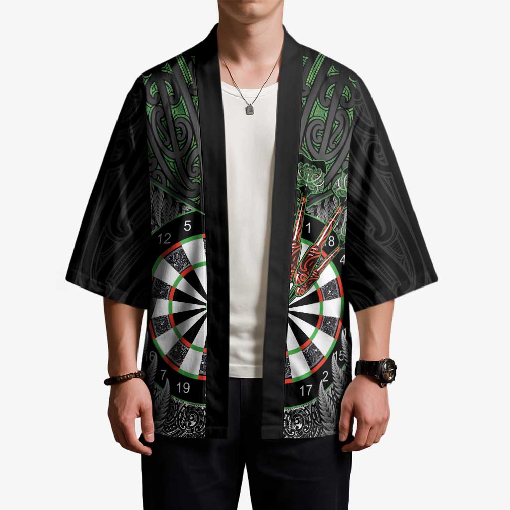 Personalised New Zealand Darts Kimono Dartboard Maori Fern Puhoro Art - Aussie Hoodie