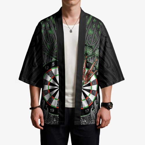 Personalised New Zealand Darts Kimono Dartboard Maori Fern Puhoro Art - Aussie Hoodie