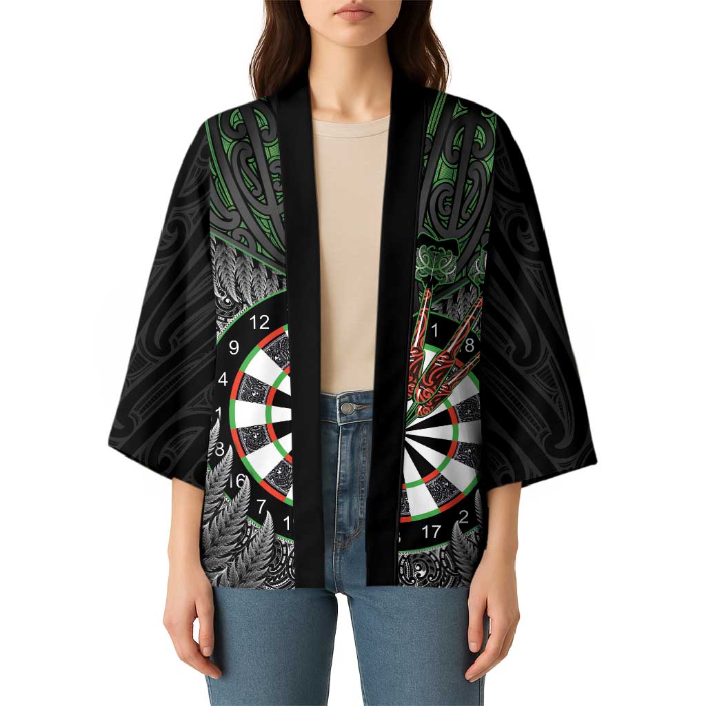 Personalised New Zealand Darts Kimono Dartboard Maori Fern Puhoro Art - Aussie Hoodie