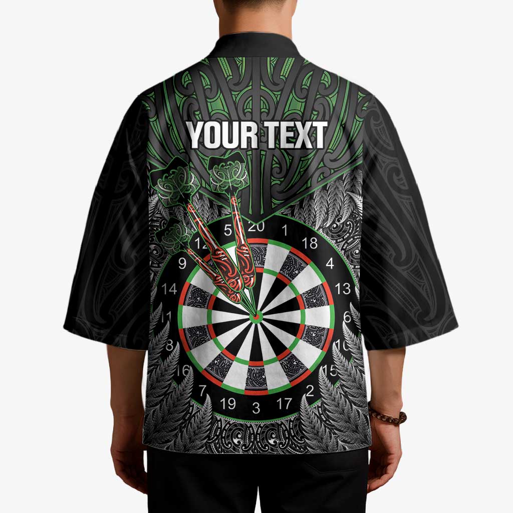 Personalised New Zealand Darts Kimono Dartboard Maori Fern Puhoro Art - Aussie Hoodie