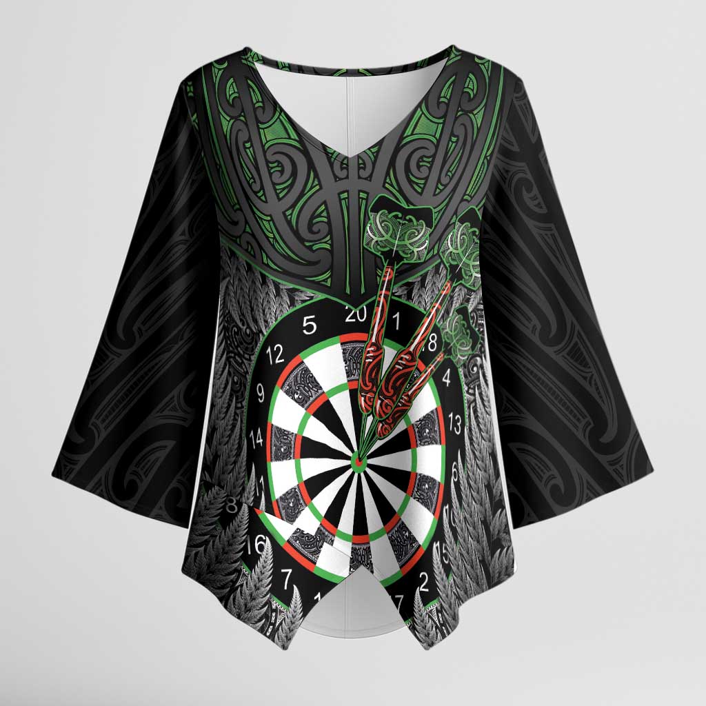 Personalised New Zealand Darts Kimono Sleeve Blouse Dartboard Maori Fern Puhoro Art - Aussie Hoodie