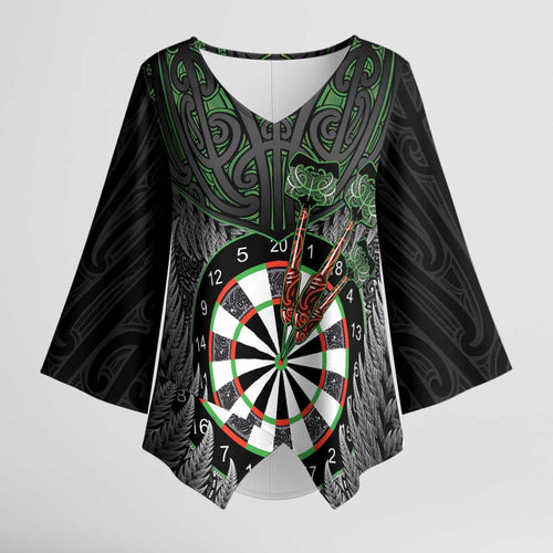 Personalised New Zealand Darts Kimono Sleeve Blouse Dartboard Maori Fern Puhoro Art - Aussie Hoodie