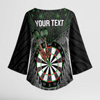 Personalised New Zealand Darts Kimono Sleeve Blouse Dartboard Maori Fern Puhoro Art - Aussie Hoodie