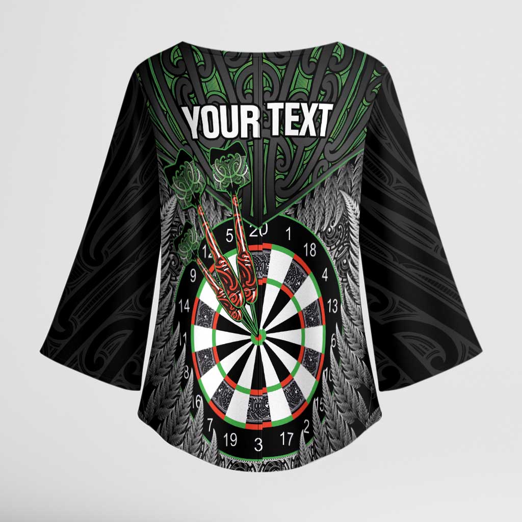 Personalised New Zealand Darts Kimono Sleeve Blouse Dartboard Maori Fern Puhoro Art - Aussie Hoodie
