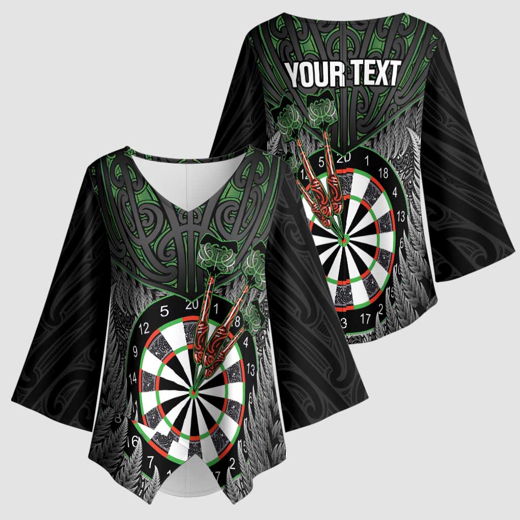 Personalised New Zealand Darts Kimono Sleeve Blouse Dartboard Maori Fern Puhoro Art - Aussie Hoodie