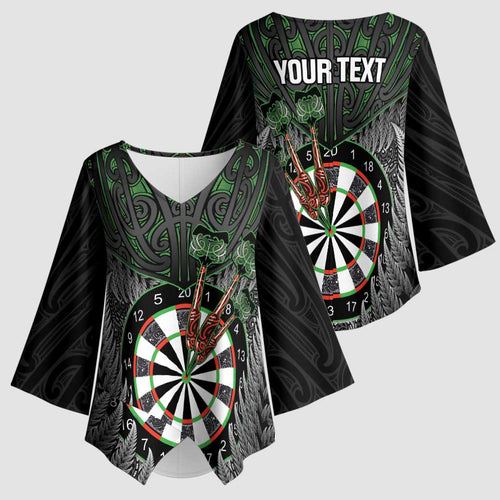 Personalised New Zealand Darts Kimono Sleeve Blouse Dartboard Maori Fern Puhoro Art - Aussie Hoodie