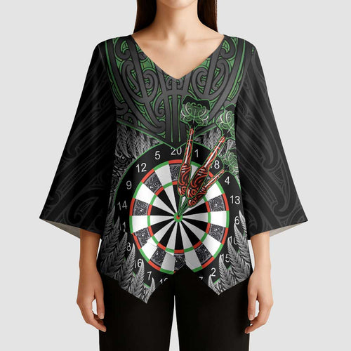 Personalised New Zealand Darts Kimono Sleeve Blouse Dartboard Maori Fern Puhoro Art - Aussie Hoodie