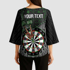 Personalised New Zealand Darts Kimono Sleeve Blouse Dartboard Maori Fern Puhoro Art - Aussie Hoodie