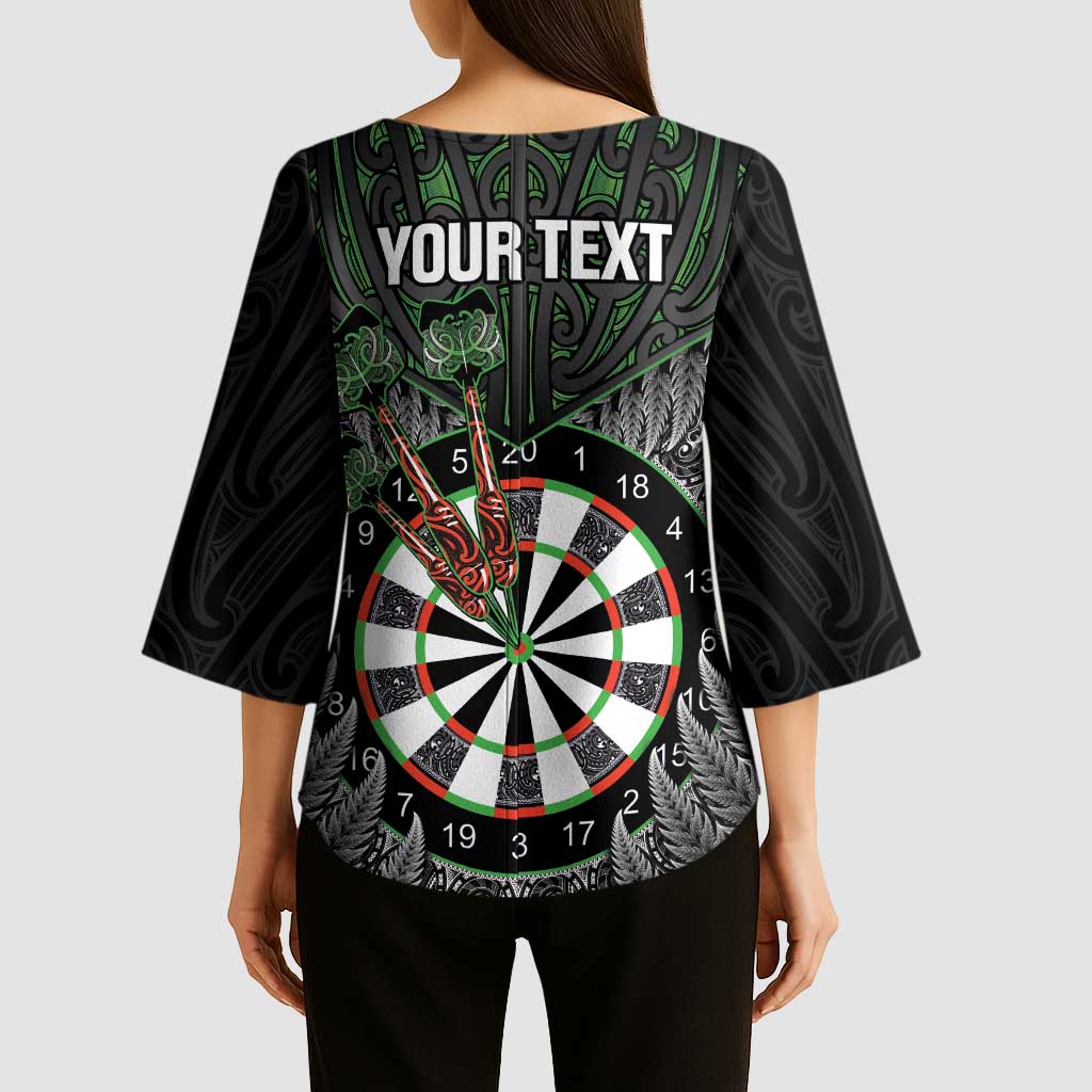 Personalised New Zealand Darts Kimono Sleeve Blouse Dartboard Maori Fern Puhoro Art - Aussie Hoodie