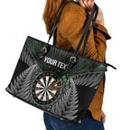 Personalised New Zealand Darts Leather Tote Bag Dartboard Maori Fern Puhoro Art