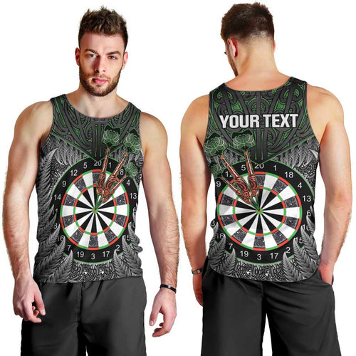 Personalised New Zealand Darts Men Tank Top Dartboard Maori Fern Puhoro Art