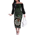 Personalised New Zealand Darts Off The Shoulder Long Sleeve Dress Dartboard Maori Fern Puhoro Art