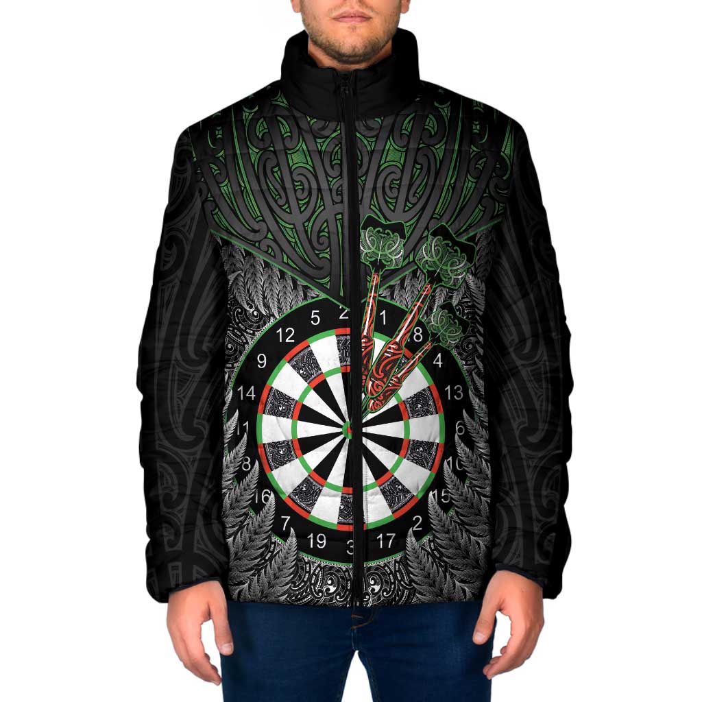 Personalised New Zealand Darts Padded Jacket Dartboard Maori Fern Puhoro Art - Aussie Hoodie