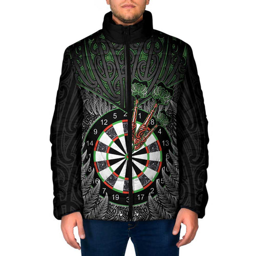 Personalised New Zealand Darts Padded Jacket Dartboard Maori Fern Puhoro Art - Aussie Hoodie