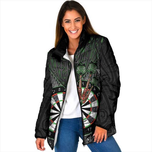 Personalised New Zealand Darts Padded Jacket Dartboard Maori Fern Puhoro Art - Aussie Hoodie