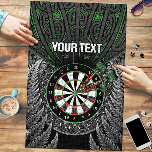 Personalised New Zealand Darts Puzzle Dartboard Maori Fern Puhoro Art - Aussie Hoodie