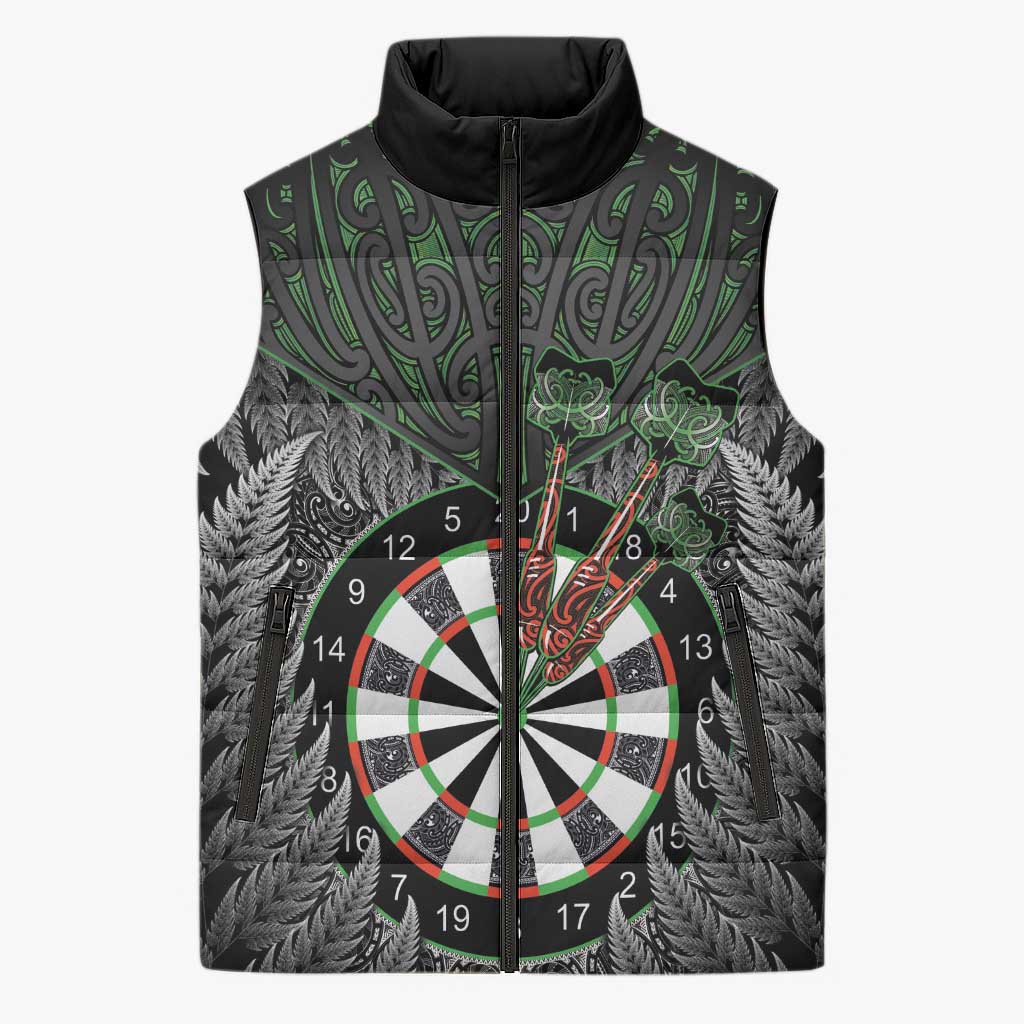 Personalised New Zealand Darts Sleeveless Puffer Jacket Dartboard Maori Fern Puhoro Art - Aussie Hoodie