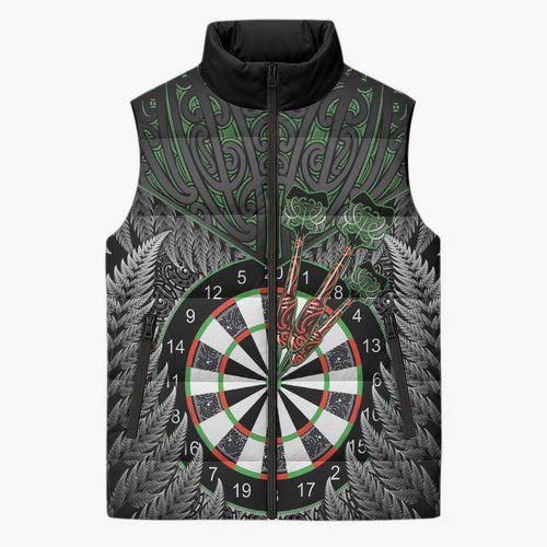 Personalised New Zealand Darts Sleeveless Puffer Jacket Dartboard Maori Fern Puhoro Art - Aussie Hoodie