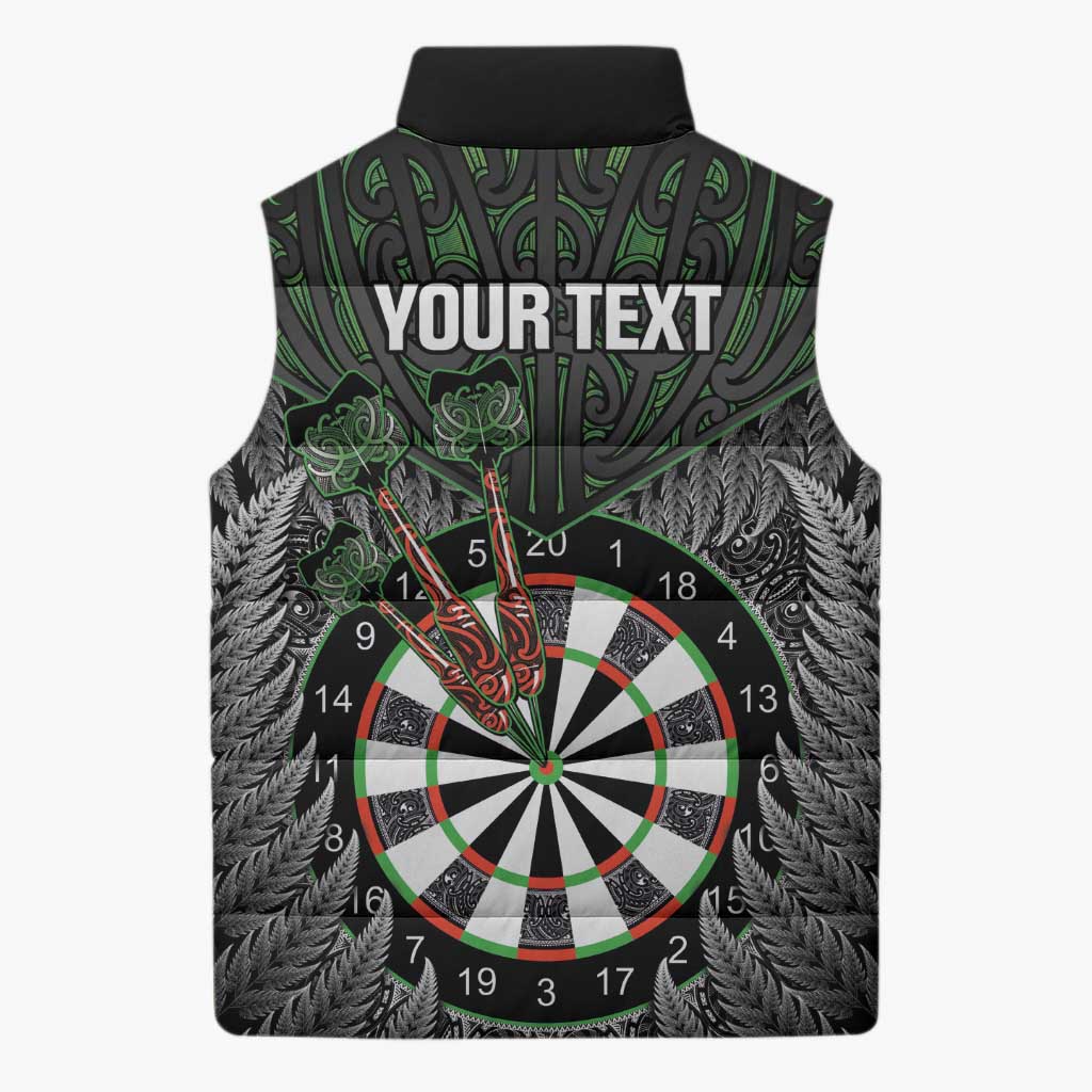 Personalised New Zealand Darts Sleeveless Puffer Jacket Dartboard Maori Fern Puhoro Art - Aussie Hoodie