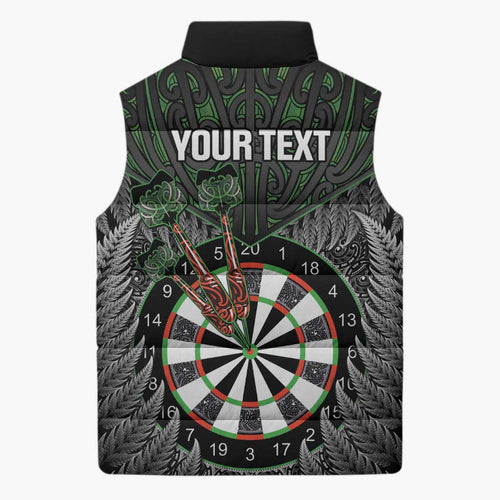 Personalised New Zealand Darts Sleeveless Puffer Jacket Dartboard Maori Fern Puhoro Art - Aussie Hoodie
