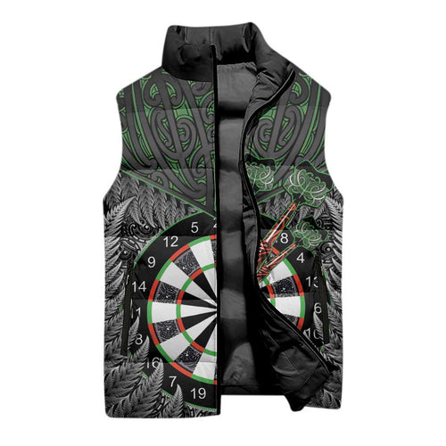 Personalised New Zealand Darts Sleeveless Puffer Jacket Dartboard Maori Fern Puhoro Art - Aussie Hoodie