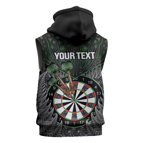 Personalised New Zealand Darts Sleeveless Zip Hoodie Dartboard Maori Fern Puhoro Art LT14