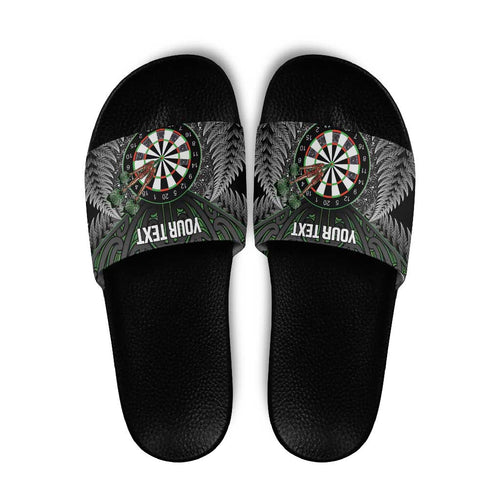 Personalised New Zealand Darts Slide Sandals Dartboard Maori Fern Puhoro Art - Aussie Hoodie