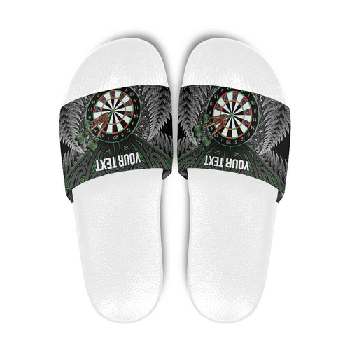 Personalised New Zealand Darts Slide Sandals Dartboard Maori Fern Puhoro Art - Aussie Hoodie