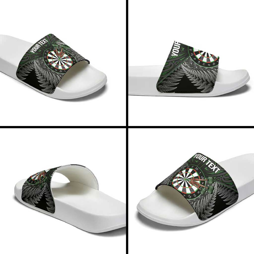 Personalised New Zealand Darts Slide Sandals Dartboard Maori Fern Puhoro Art - Aussie Hoodie
