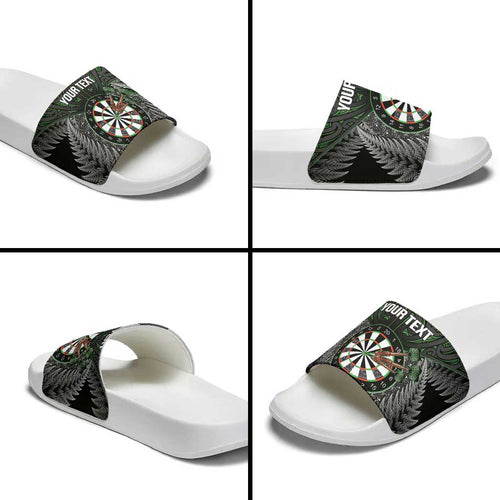 Personalised New Zealand Darts Slide Sandals Dartboard Maori Fern Puhoro Art - Aussie Hoodie