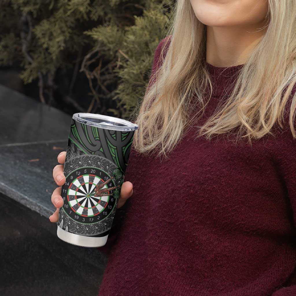 Personalised New Zealand Darts Tumbler Cup Dartboard Maori Fern Puhoro Art