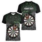 Personalised New Zealand Darts Women V-Neck T-Shirt Dartboard Maori Fern Puhoro Art