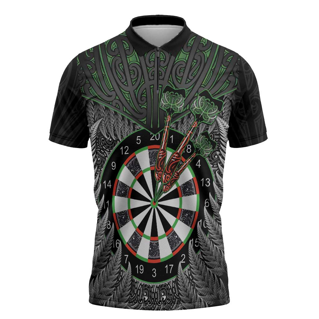 Personalised New Zealand Darts Zipper Polo Shirt Dartboard Maori Fern Puhoro Art - Aussie Hoodie