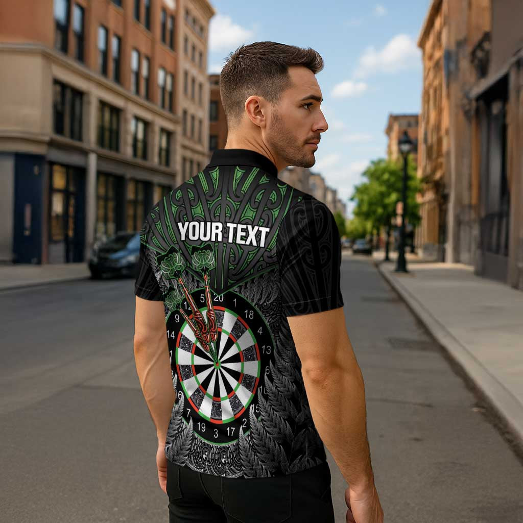 Personalised New Zealand Darts Zipper Polo Shirt Dartboard Maori Fern Puhoro Art - Aussie Hoodie