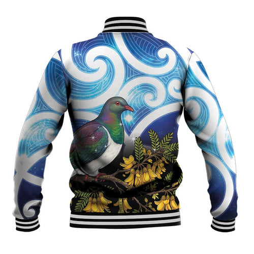Kekeru New Zealand Matariki Baseball Jacket Kukupa Kowhai Maori New Year Blue Version