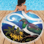Kekeru New Zealand Matariki Beach Blanket Kukupa Kowhai Maori New Year Blue Version