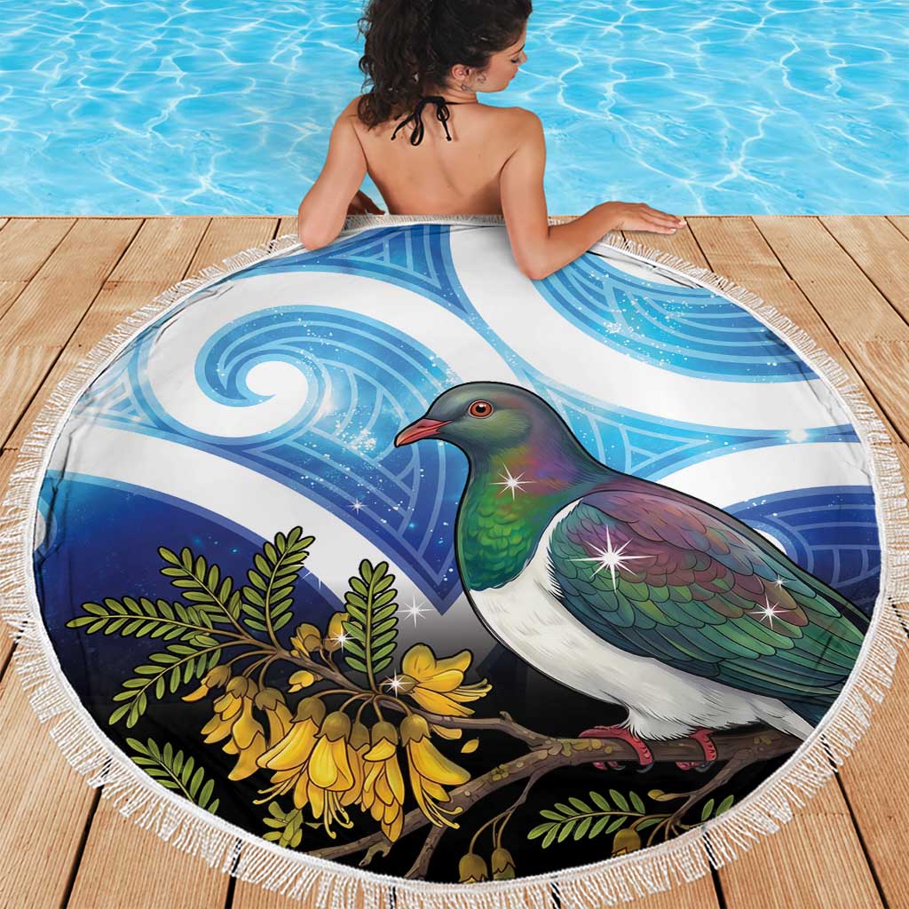 Kekeru New Zealand Matariki Beach Blanket Kukupa Kowhai Maori New Year Blue Version