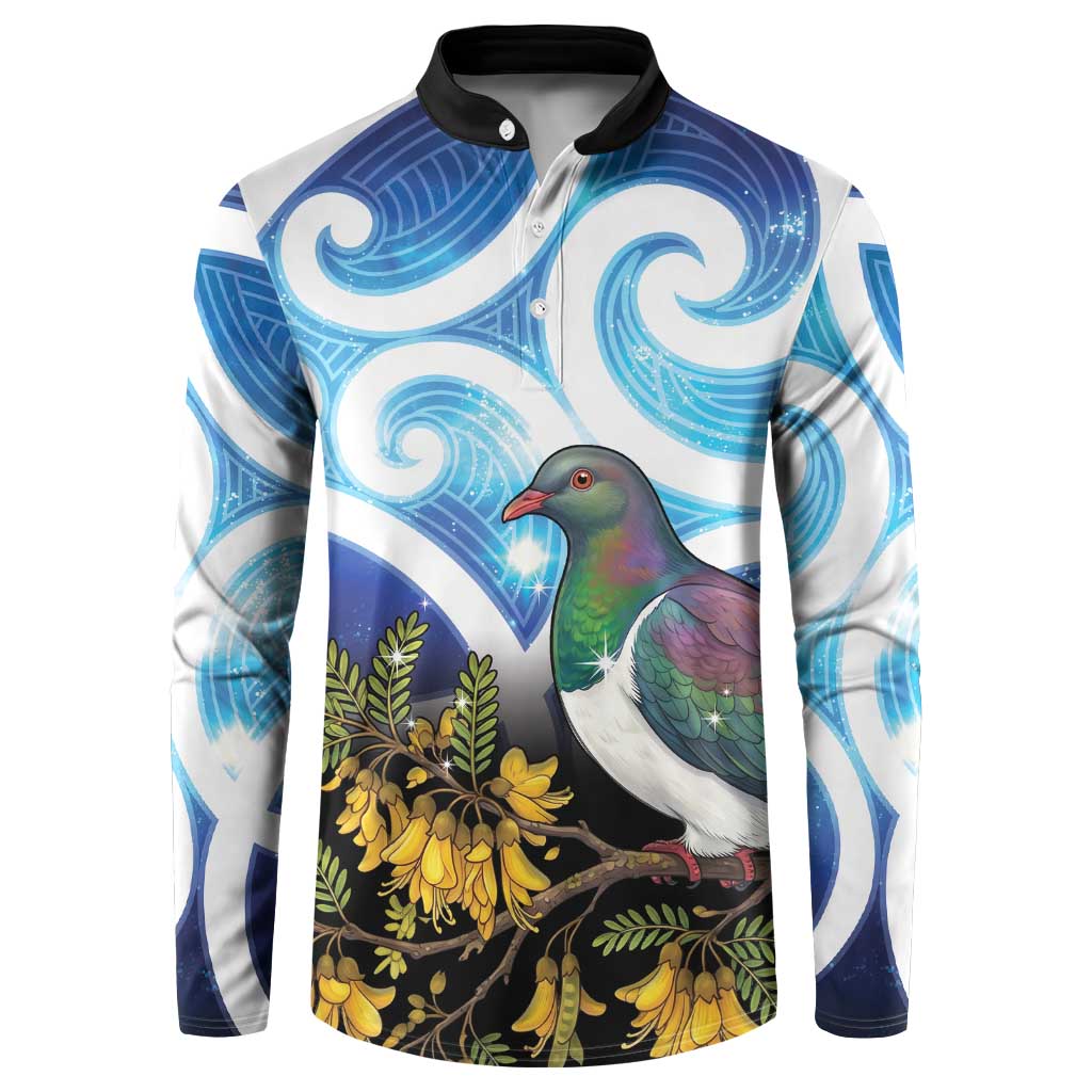 Kekeru New Zealand Matariki Button Sweatshirt Kukupa Kowhai Maori New Year Blue Version