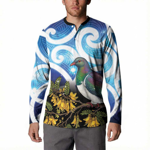 Kekeru New Zealand Matariki Button Sweatshirt Kukupa Kowhai Maori New Year Blue Version